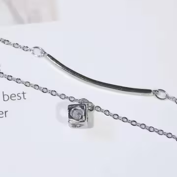 925銀飾×撲克方塊鋯石彎管×雙層手鍊 