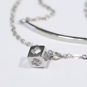 925銀飾×撲克方塊鋯石彎管×雙層手鍊 