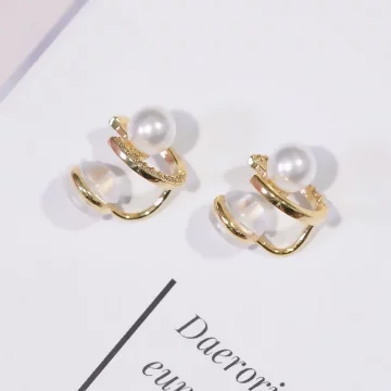 金色圓型珍珠閃鑽×U型耳夾.avif