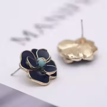 典雅藍色山茶花×吊墜耳環