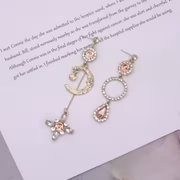 華麗宮廷月亮粉晶×不對稱吊墜耳環