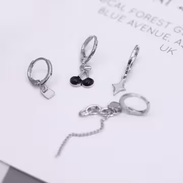 黑櫻桃鎖頭幾何流蘇×四套件單邊耳扣組