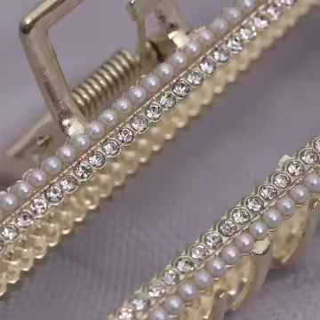 長方款×輕奢晶鑽珍珠×鯊魚髮夾