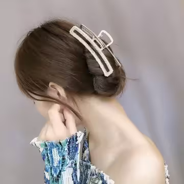 弧方款×輕奢晶鑽珍珠×鯊魚髮夾