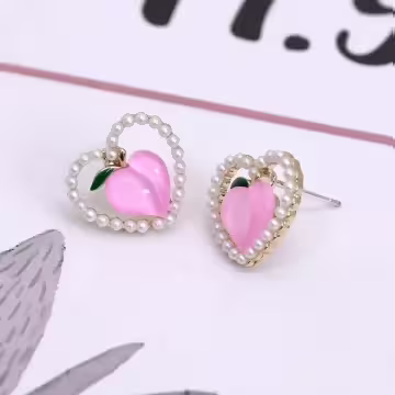 蜜桃愛心小珍珠&times;耳環
