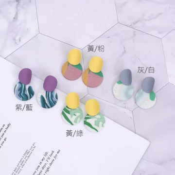 抽象藝術軟陶圓片×吊墜耳環×共四色.avif