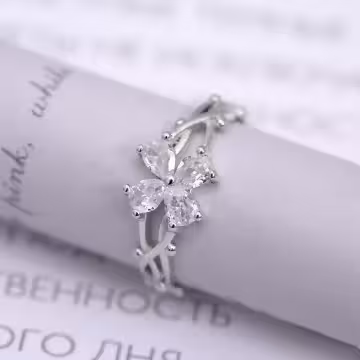 925銀飾×晶鑽四葉幸運草×開口戒指