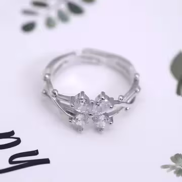 925銀飾×晶鑽四葉幸運草×開口戒指