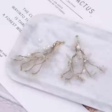 蕾絲鐵線緞帶珍珠×螺旋耳夾