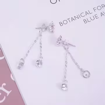 925銀針×粉櫻垂鑽×後掛式耳針