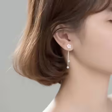925銀針×粉櫻垂鑽×後掛式耳針