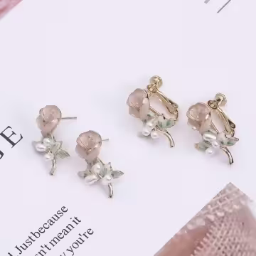 優雅玫瑰花×吊墜耳環