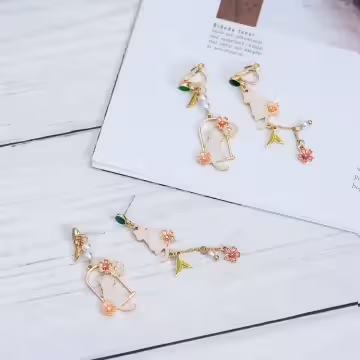 等主人的櫻花貓×吊墜耳環