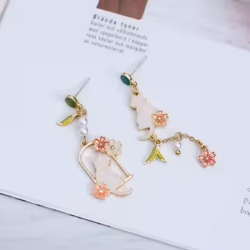 等主人的櫻花貓×吊墜耳環