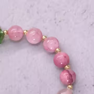 紅莓粉晶綠葉×固定式串珠手鍊