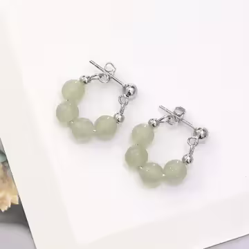 綠玉串珠×後掛式耳環×共二色