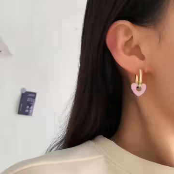 橢圓鏤空粉心×耳扣