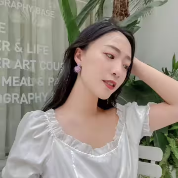 粉紫毛毛球×吊墜耳環