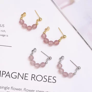 粉晶串珠×後掛式耳環×共二色.avif