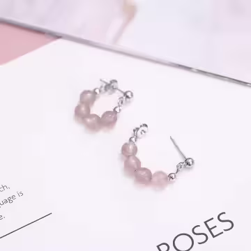 粉晶串珠×後掛式耳環×共二色