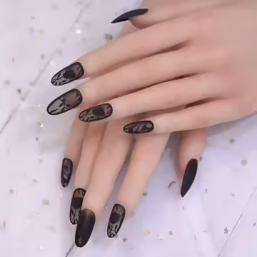 黑玫瑰蕾絲霧面&times;穿戴式手指甲片&times;二十四入