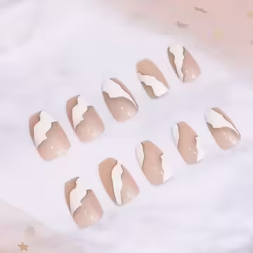 粉白大理石紋亮面×穿戴式手指甲片×二十四入