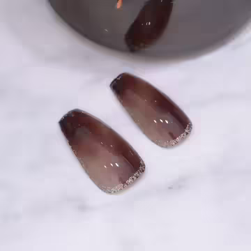 琥咖暈染銀邊閃粉×穿戴式手指甲片×二十四入