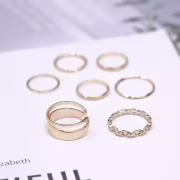 鎖鍊簡約指環×七套件戒指組×金色