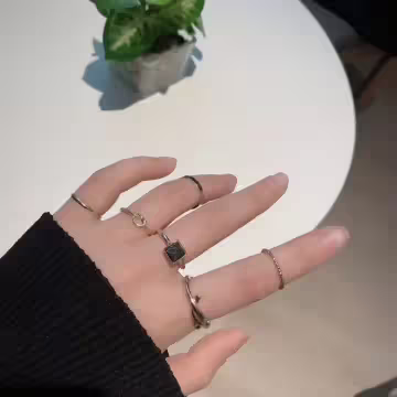 銀方塊大理石紋扭轉×六套件戒指組