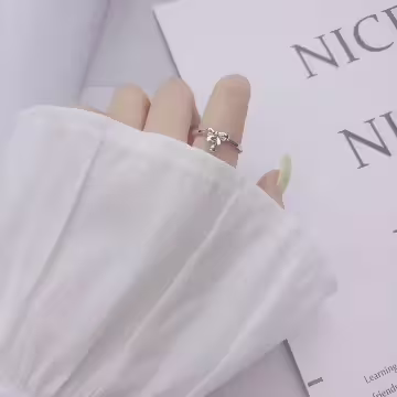 925銀飾×蝴蝶結小圓珠×開口戒指