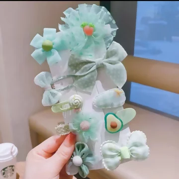 酪梨櫻桃蕾絲蝴蝶結×十套件髮夾組×淺綠.avif