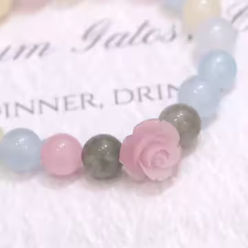 粉彩水晶玫瑰花拉繩×二套件串珠手鍊組