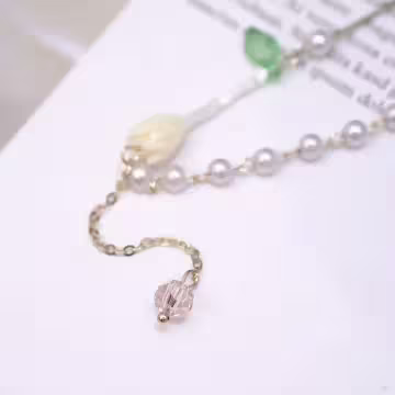 鬱金香珍珠垂鑽×鎖骨項鍊