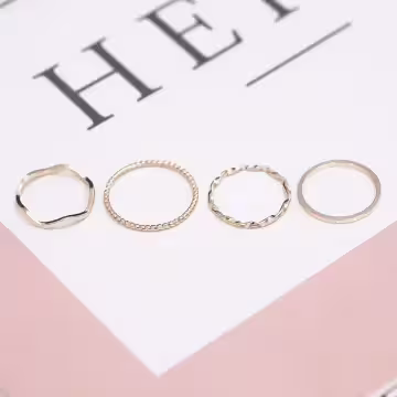 極簡金屬波堤×七套件戒指組×金色