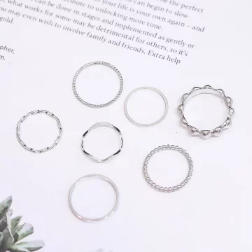 極簡金屬波堤×七套件戒指組×銀色.avif