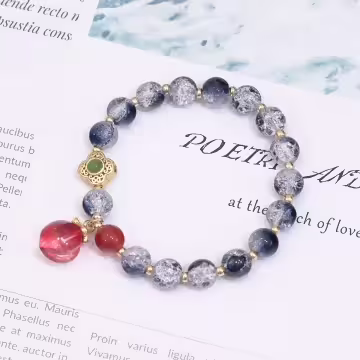 深藍爆晶糖心蜜桃&times;固定式串珠手鍊