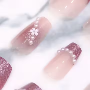 法式閃粉珍珠亮面×穿戴式手指甲片×二十四入