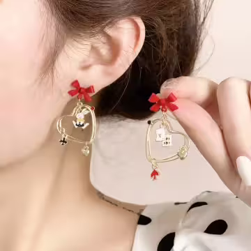 紅領結愛心撲克牌兔子×不對稱三角耳夾