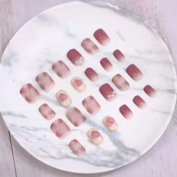 粉煙愛心小珍珠亮面×穿戴式手指甲片×二十四入
