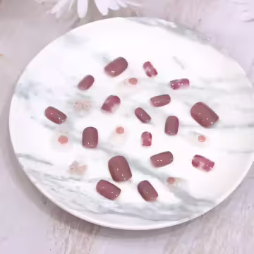 玫瑰花朱紅蝴蝶結亮面×穿戴式手指甲片×二十四入