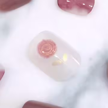 玫瑰花朱紅蝴蝶結亮面×穿戴式手指甲片×二十四入