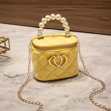 雙心立體水桶包&times;果凍鍊條斜背包&times;黃色