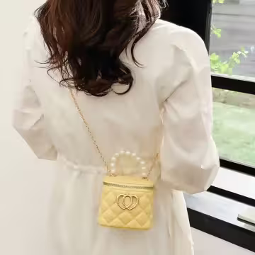 雙心立體水桶包&times;果凍鍊條斜背包&times;黃色