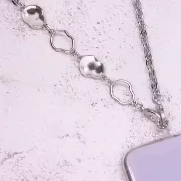 個性金屬貝殼×手機斜背雙勾掛繩×銀色