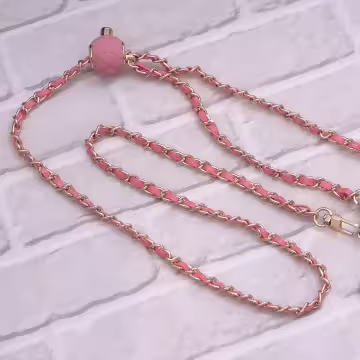 小香風鍊條皮革×手機斜背雙勾掛繩×粉紅