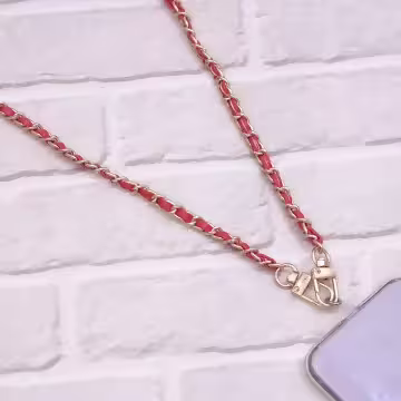 小香風鍊條皮革×手機斜背雙勾掛繩×紅色