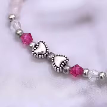 細串粉水晶愛心&times;固定式串珠手鍊