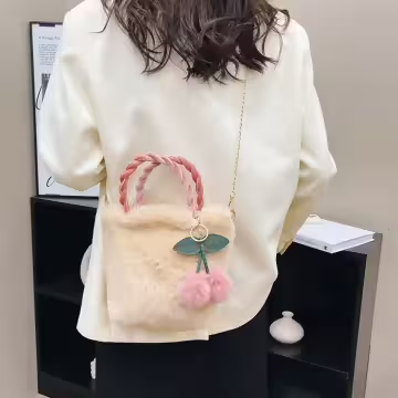 毛絨櫻桃小拎包×鍊條斜背包×棕咖