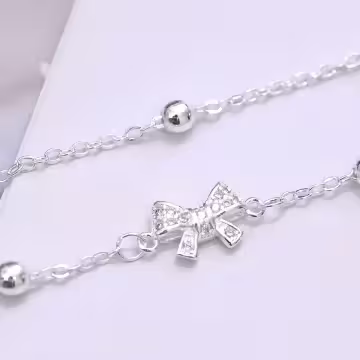 925銀飾×蝴蝶結圓珠×雙層手鍊