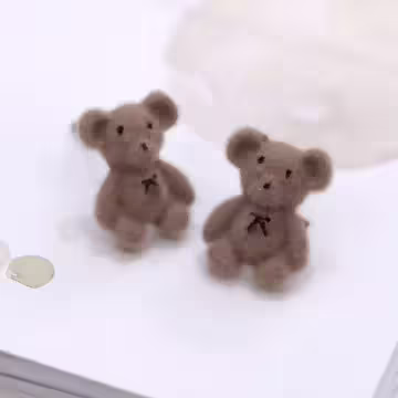 絨毛小熊愛心珍珠×三套件耳環組